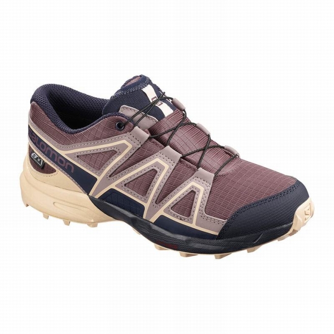 Kids\' Salomon SPEEDCROSS CLIMASALOMON WATERPROOF Trail Running Shoes Burgundy / Blue | AU-654CHEY