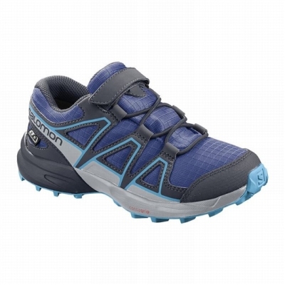 Kids' Salomon SPEEDCROSS CLIMASALOMON WATERPROOF Trail Running Shoes Navy / Blue | AU-694BVWR